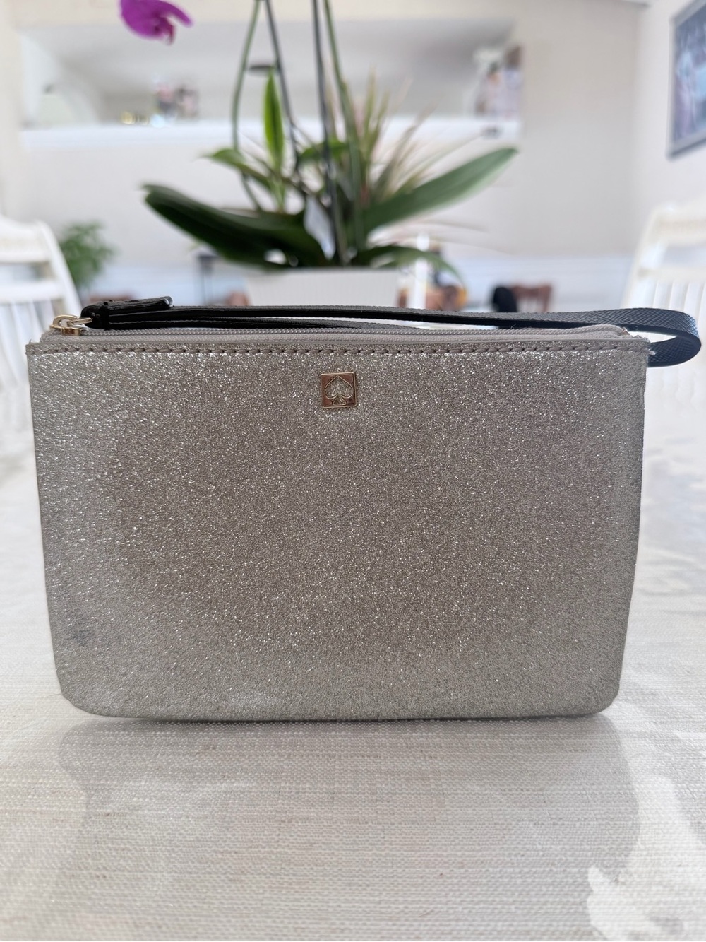 Kate Spade Silver Glitter Zip Wristlet